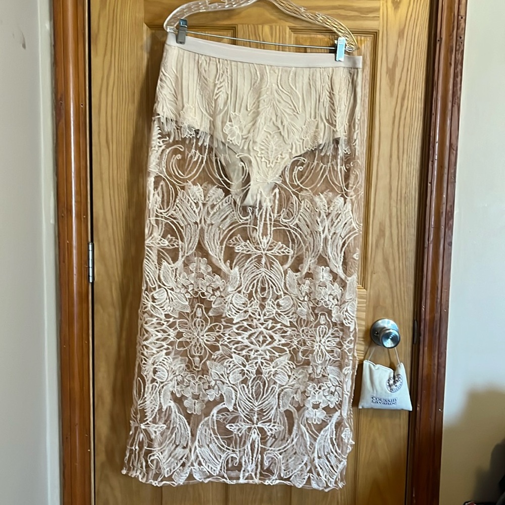 Anthropologie sheer embroidered skirt.